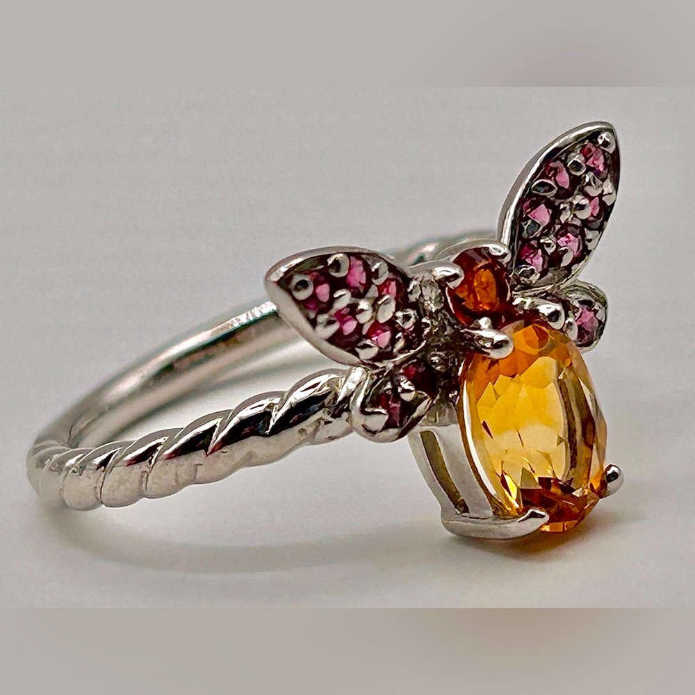Gorgeous sz8.75 Brazilian Citrines & Rhodolite garnet Bee 925 twisted band ring